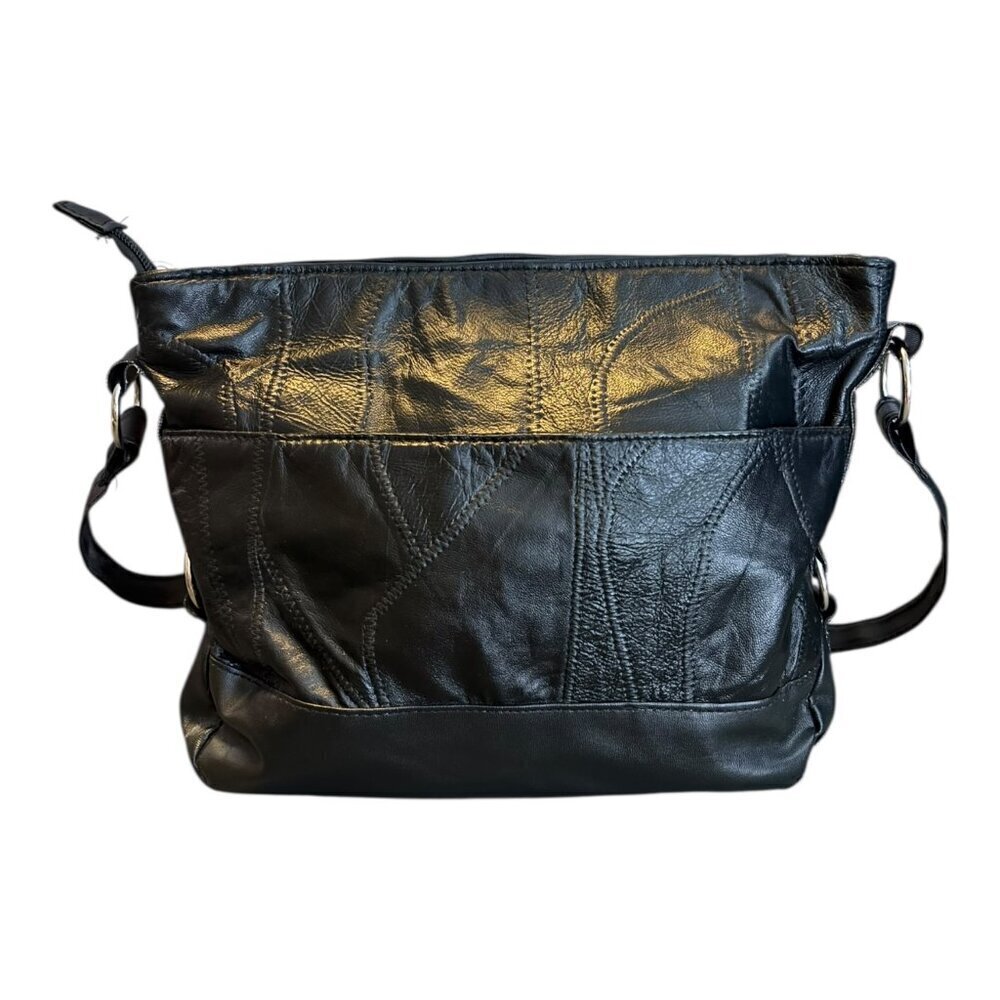 Gothic Black Soft Faux Leather Shoulder Bag - Picture 4 of 6
